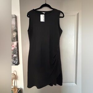Nine West Elegant Black Ruched Midi Dress